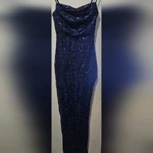 Elegant Navy Blue Sequin Dress